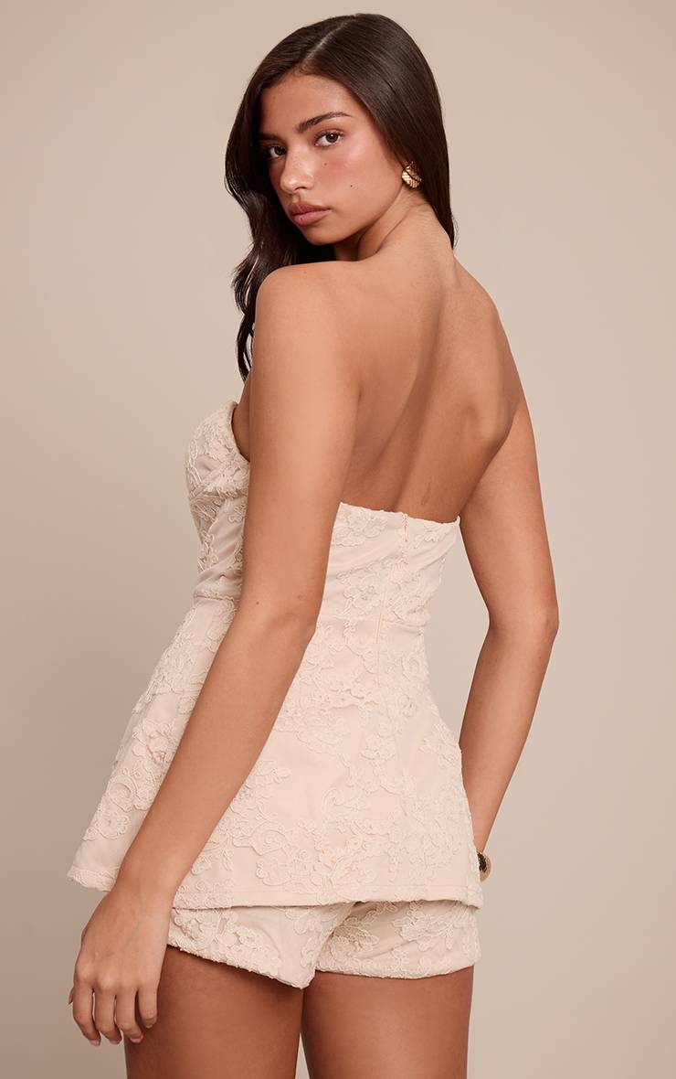 Light Nude Combinaison Short Bandeau En Dentelle Crochet Florale