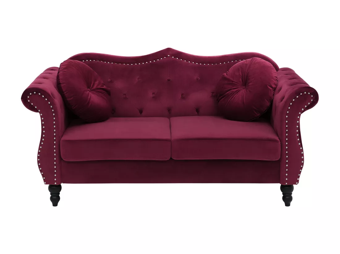 Canapé Chesterfield 2 places en velours rouge SKIEN