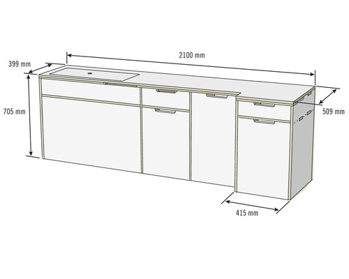 Buildify Campingbox Carl keukenmodule 2100x500x705 mm (LxBxH) (zonder montage- en bevestigingsmateriaal)