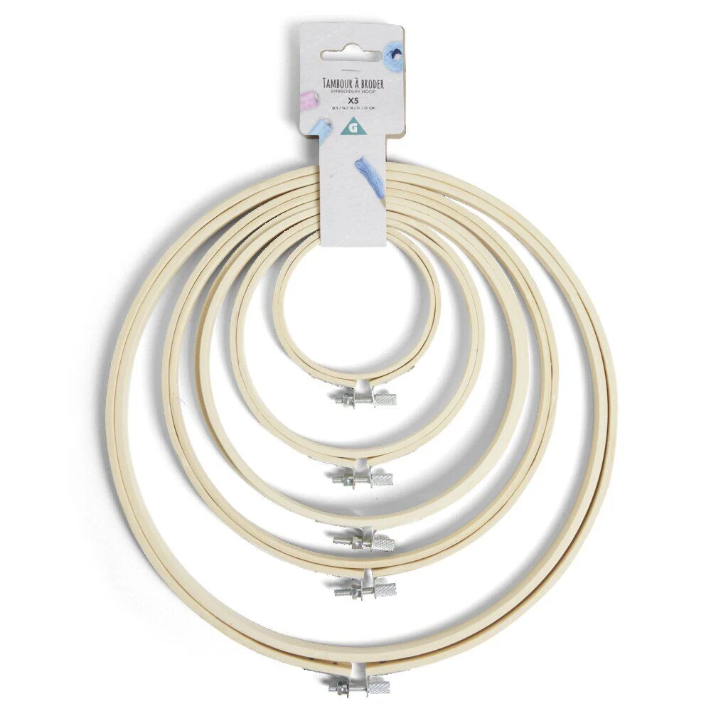 Lot de 5 tambours à broder différents diamètres bambou beige