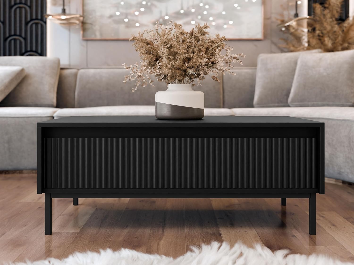 Mirjan24 Couchtisch Ozmi 1SZ, Stylischer Kaffeetisch mit Schublade auf Kugelgleitschienen, Sofatisch, Wohnzimmertisch, Praktischer Teetisch (Schwarz)