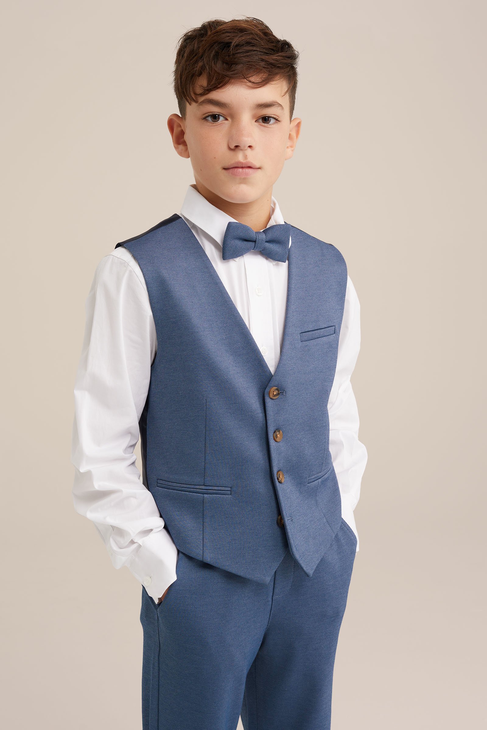 Jongens slim fit gilet met structuur WE Fashion Blauw