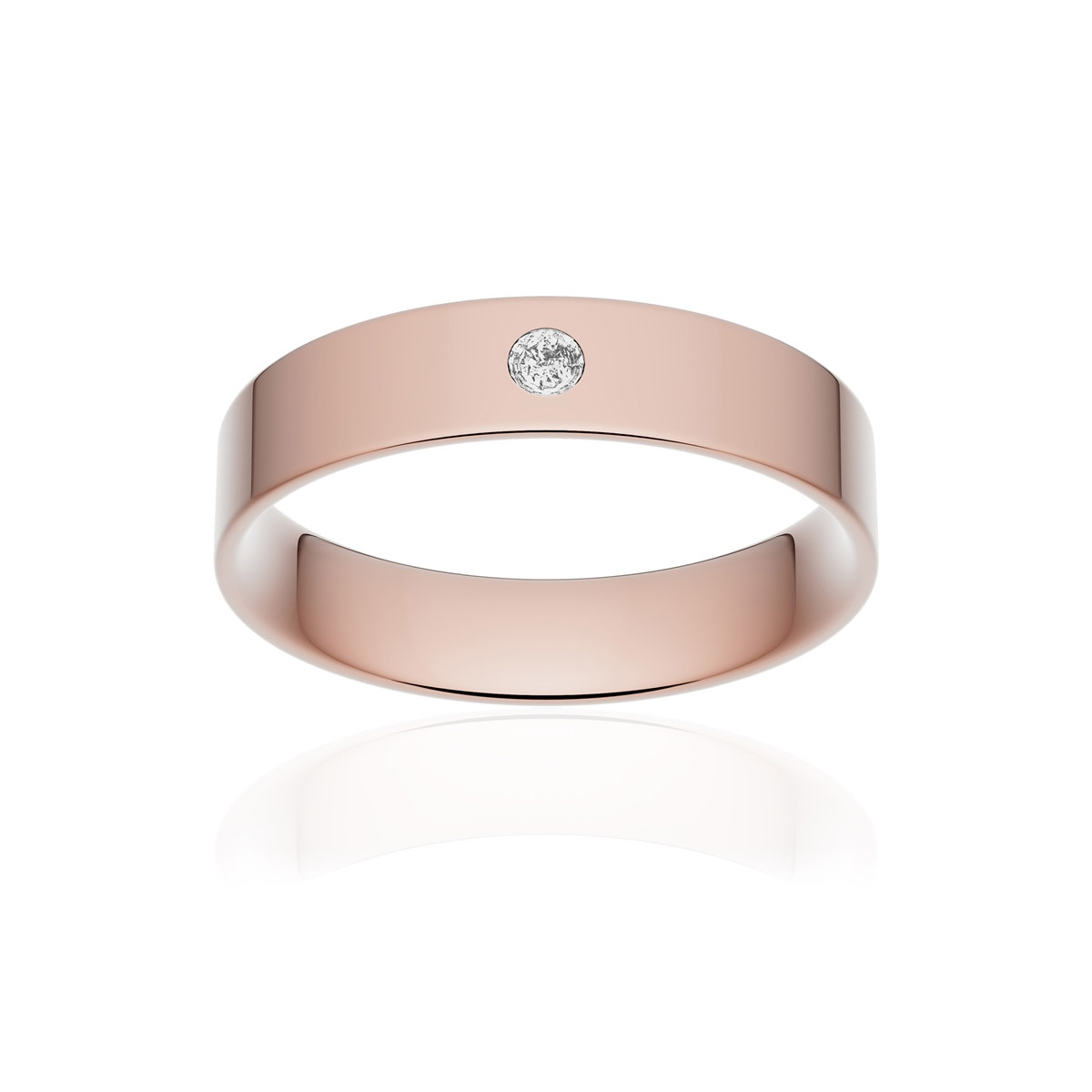 Alliance or 375 rose poli ruban plat confort 4,5mm diamant brillant