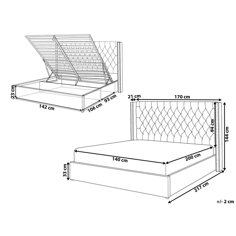 LUBBON - Bed met opbergruimte - Lichtgrijs - 140 x 200 cm - Fluweel