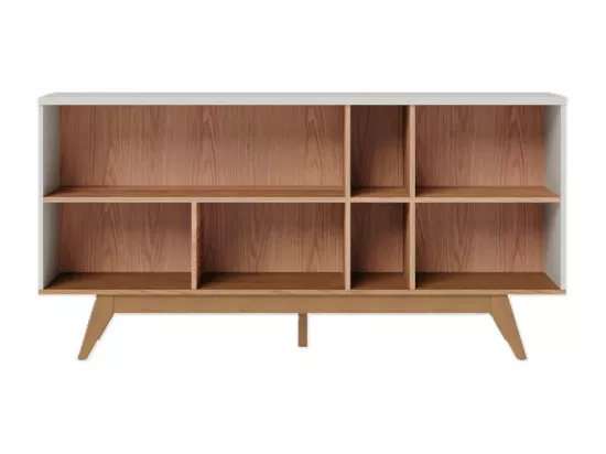 Buffet Bas 3 Portes 7 Niches Blanc et Chêne 5 Pieds Bois L 160 H 80.2 P 44.5 cm