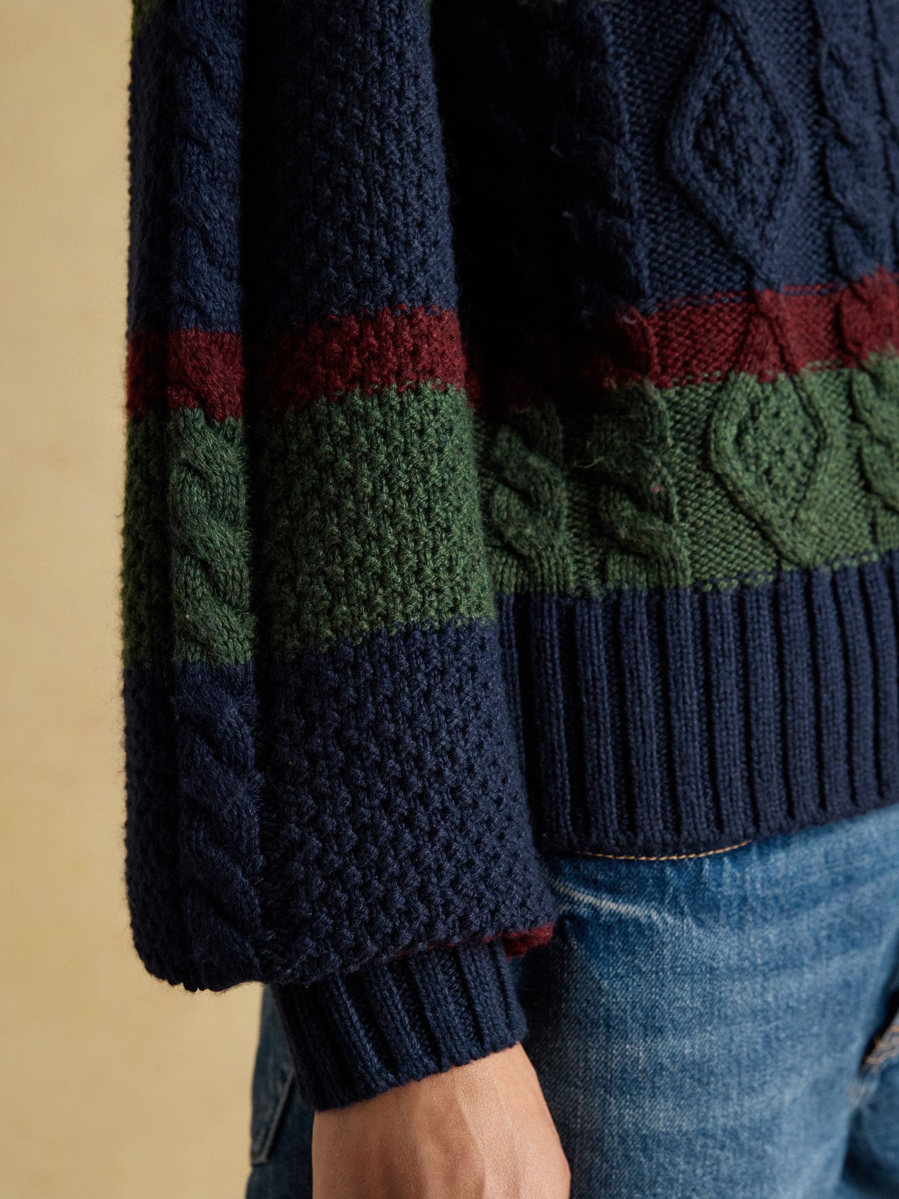 Marineblauw en groen gestreept - Joules Rafferty Kabelgebreid vest