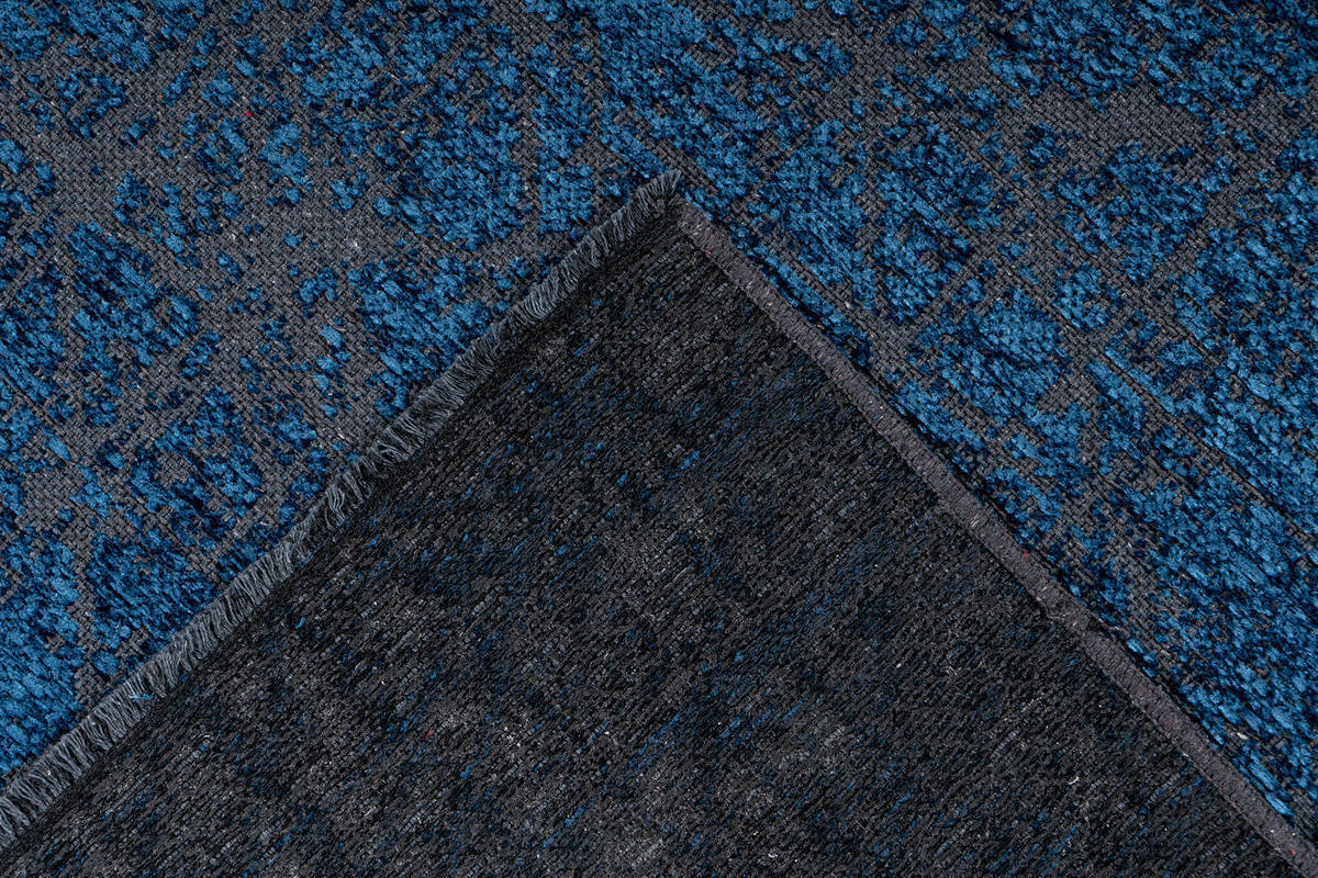 Flachgewebeteppich KALEVI 200 - blau - mit 3D-Struktur - 80x150 cm