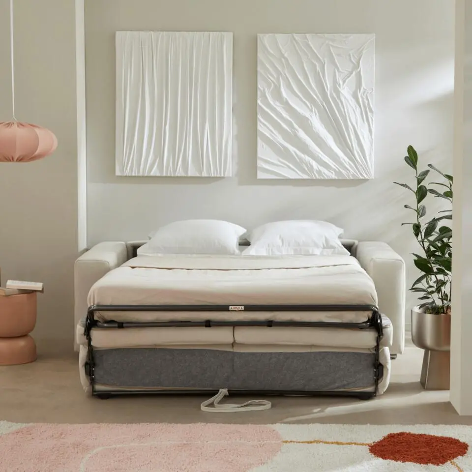 CALICOSY - Slaapbank CAMERON - Beige - 84x207x102 cm