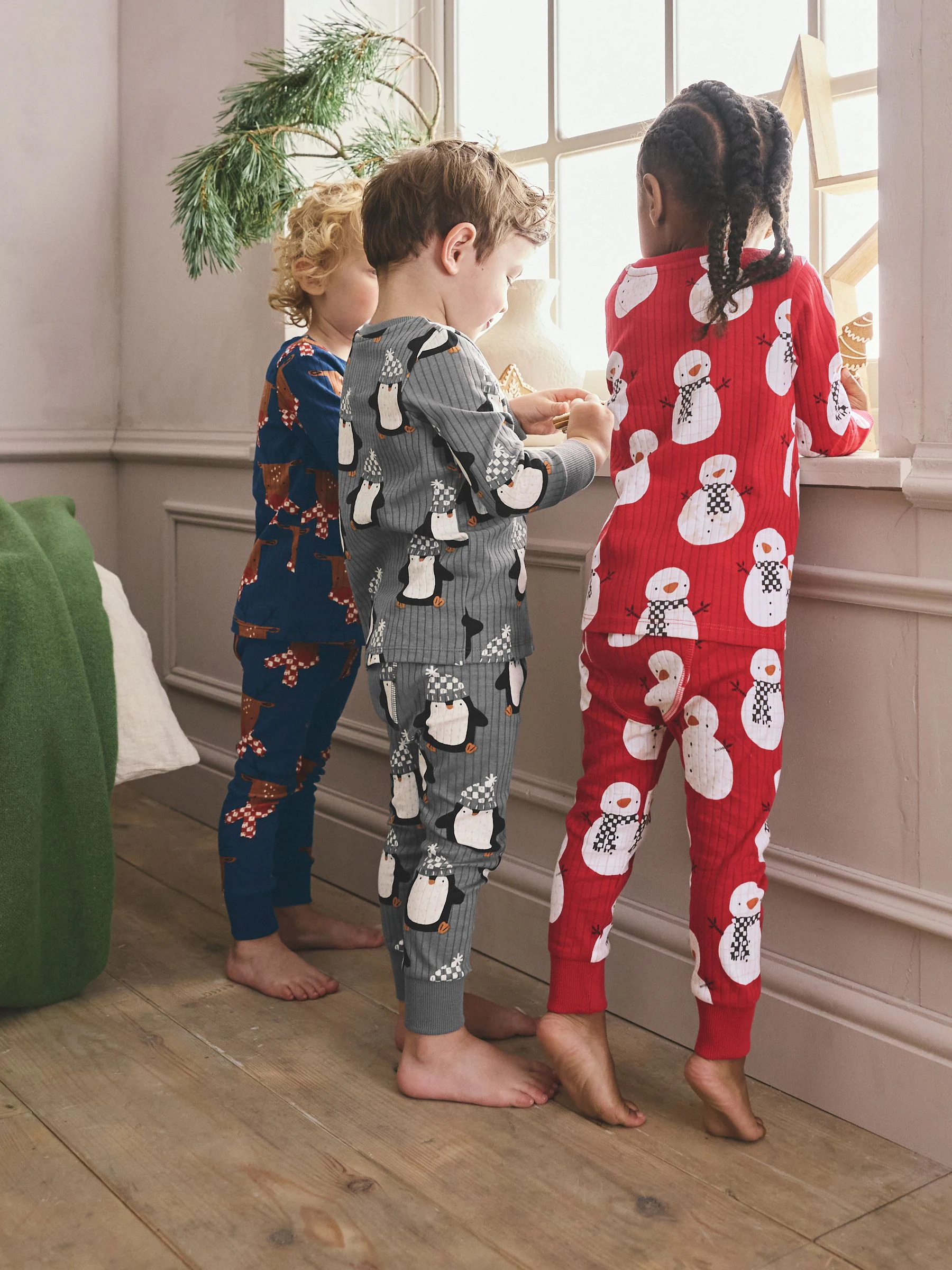 Rood - Set van 3 knusse Kerstmis Pyjama's (9mnd-10jr)