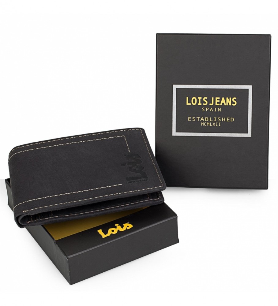 Carteira de couro Lois 201508 preta - 11 x 8,5 cm -