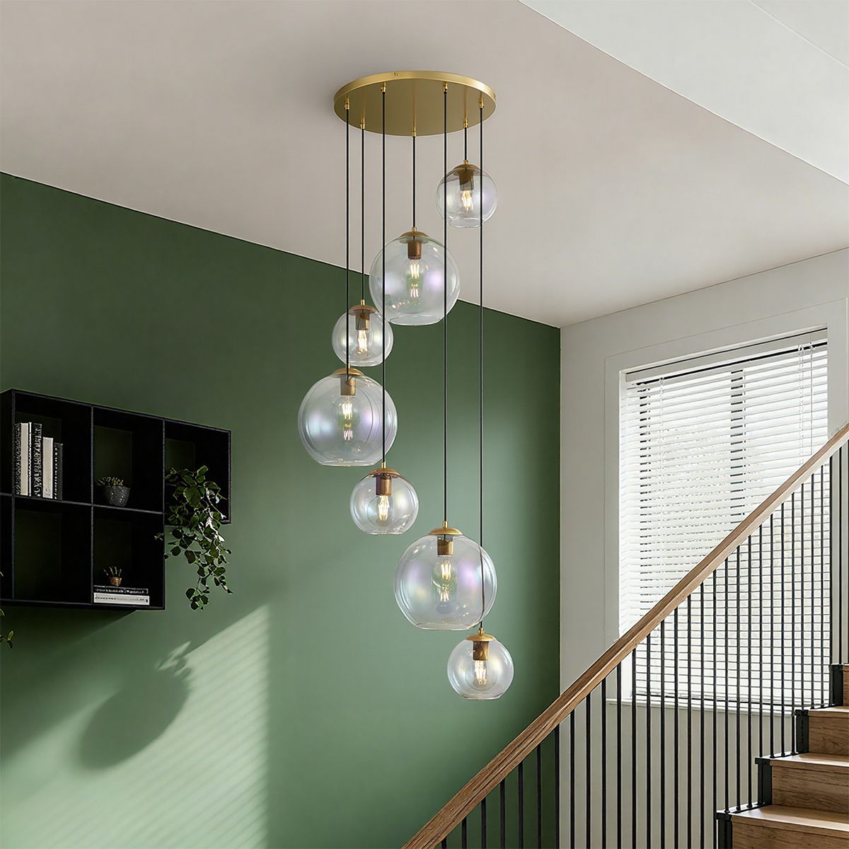 Art Deco hanglamp goud met regenboog glas 7-lichts - Sandra