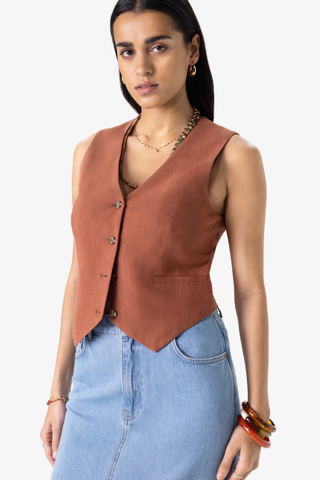 Bruin linnen gilet