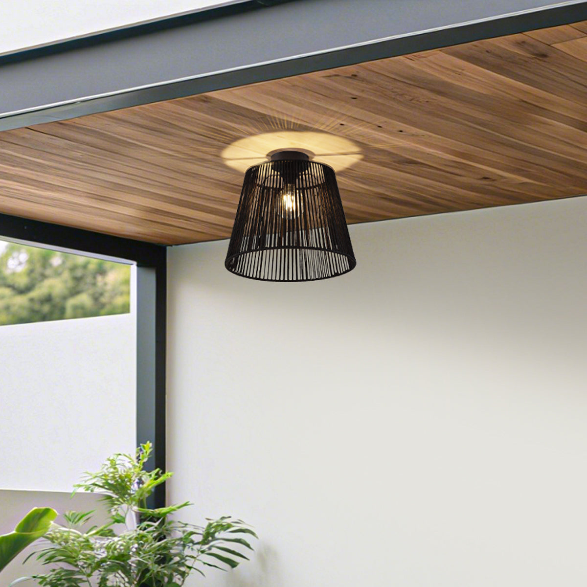 QAZQA Japandi buiten plafondlamp met zwart touw IP54 - Jayla