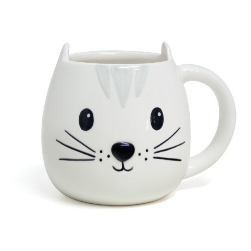 Caneca Kitty em formato de cabeça de gato, branca