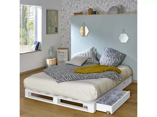 Lit palette 160x200 cm bois massif blanc CEMBRO