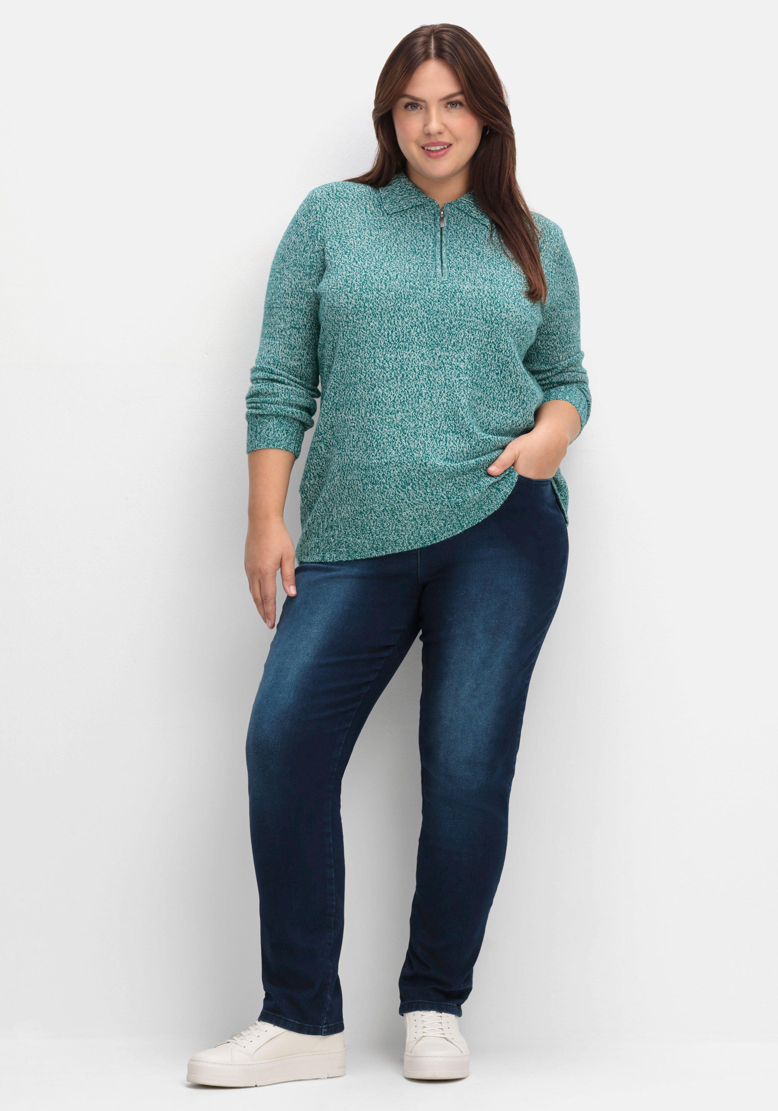 Pullover mit Polokragen, in melierter Optik
