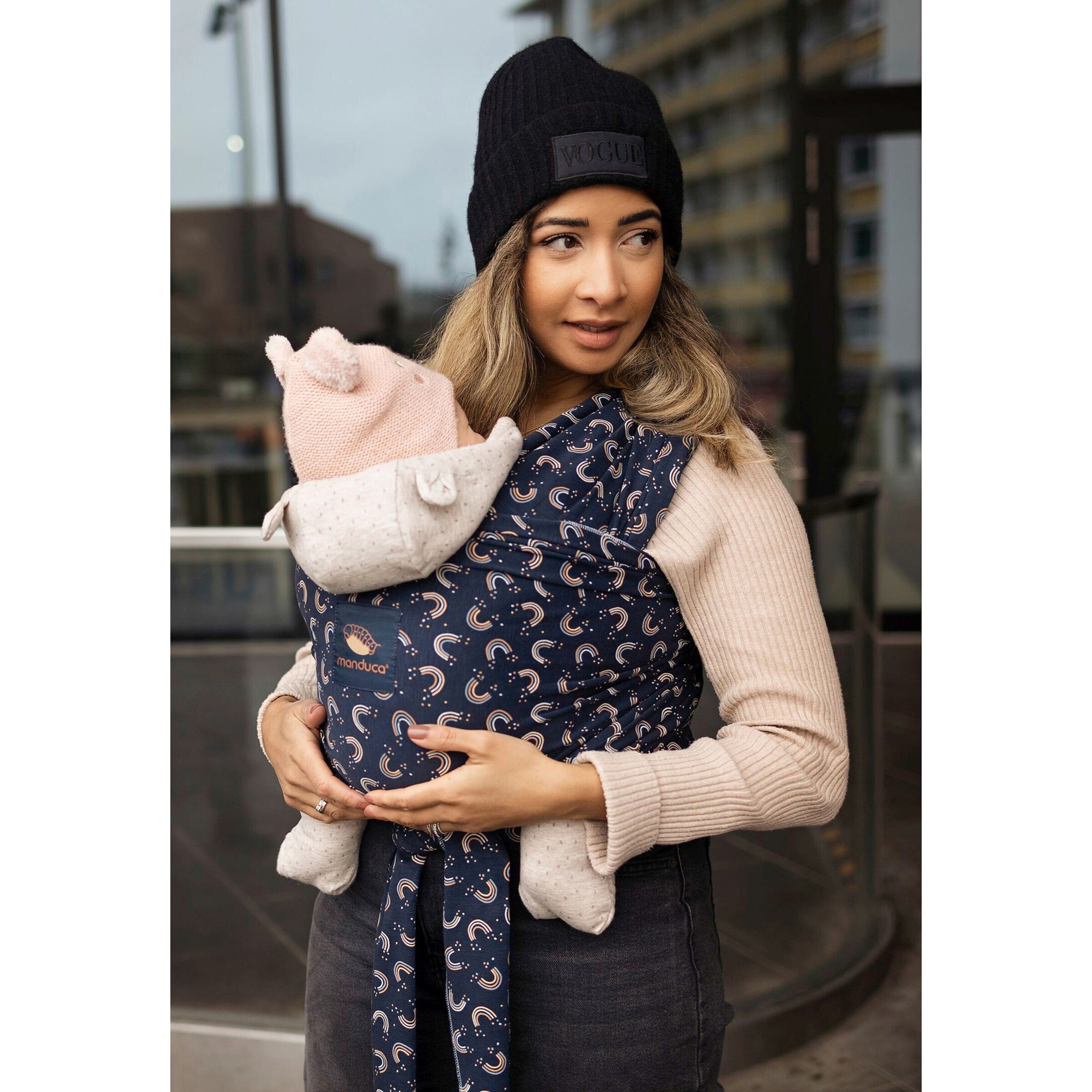 manduca® - SLING Babytragetuch, 510cm, Limited Edition navy / print
