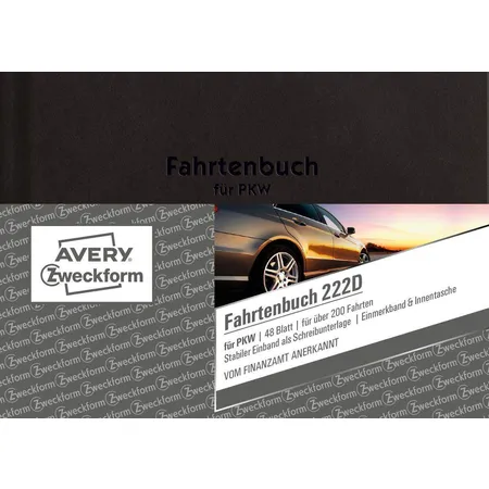 Avery Zweckform 222D Fahrtenbuch, für PKW, A6 quer, Hardcover, 96 Seiten für 230 Fahrten