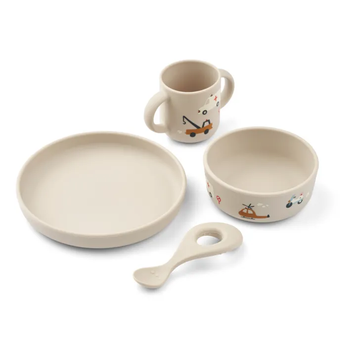 Liewood Set vaisselle Vivi en silicone - Set de 4 | Emergency vehicle/Sandy