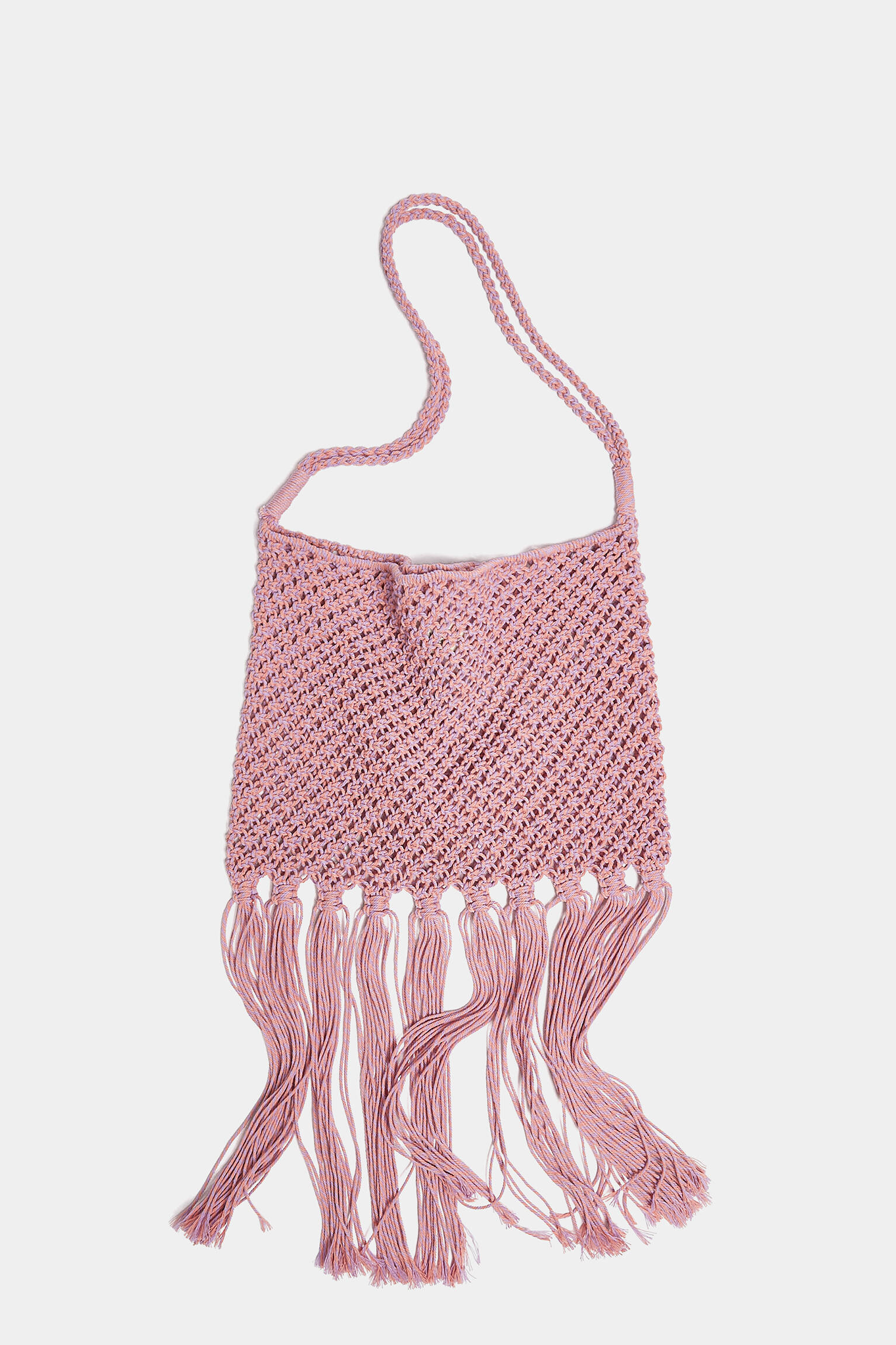 MINI SHOPPER COM FRANJAS DE CROCHÊ - ROSA