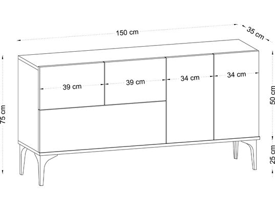 CONCEPT1 - Bahut Glise blanc noir 150 x 35 x 75cm