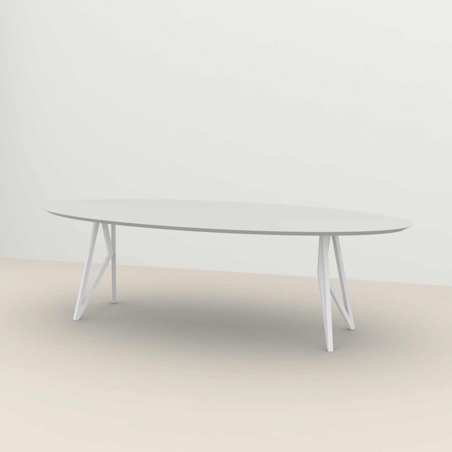 Studio HENK tafel Butterfly Ovaal - wit frame, HPL Fenix bianco kos 260 x 120 | HPL Fenix Bianco Kos | Verjongde Rand | Frame Wit