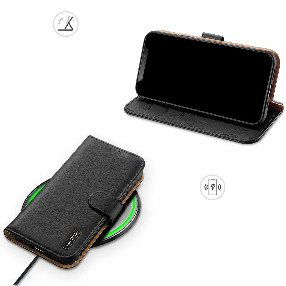 iPhone 12 / iPhone 12 Pro Flip Wallet Cover Echtleder Tasche (RFID Schutz) - Schwarz