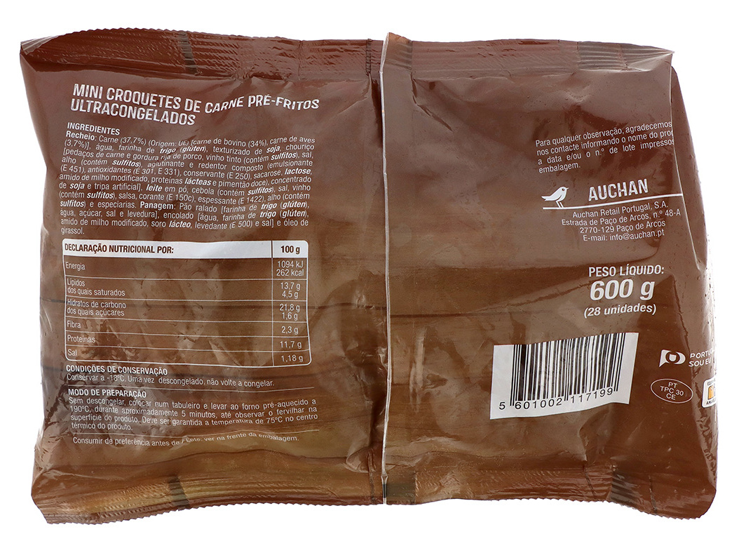 MINI CROQUETES CARNE AUCHAN PARA FORNO 28UN 600G