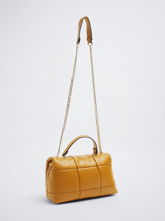 Bolsa de ombro acolchoada com corrente - Laranja