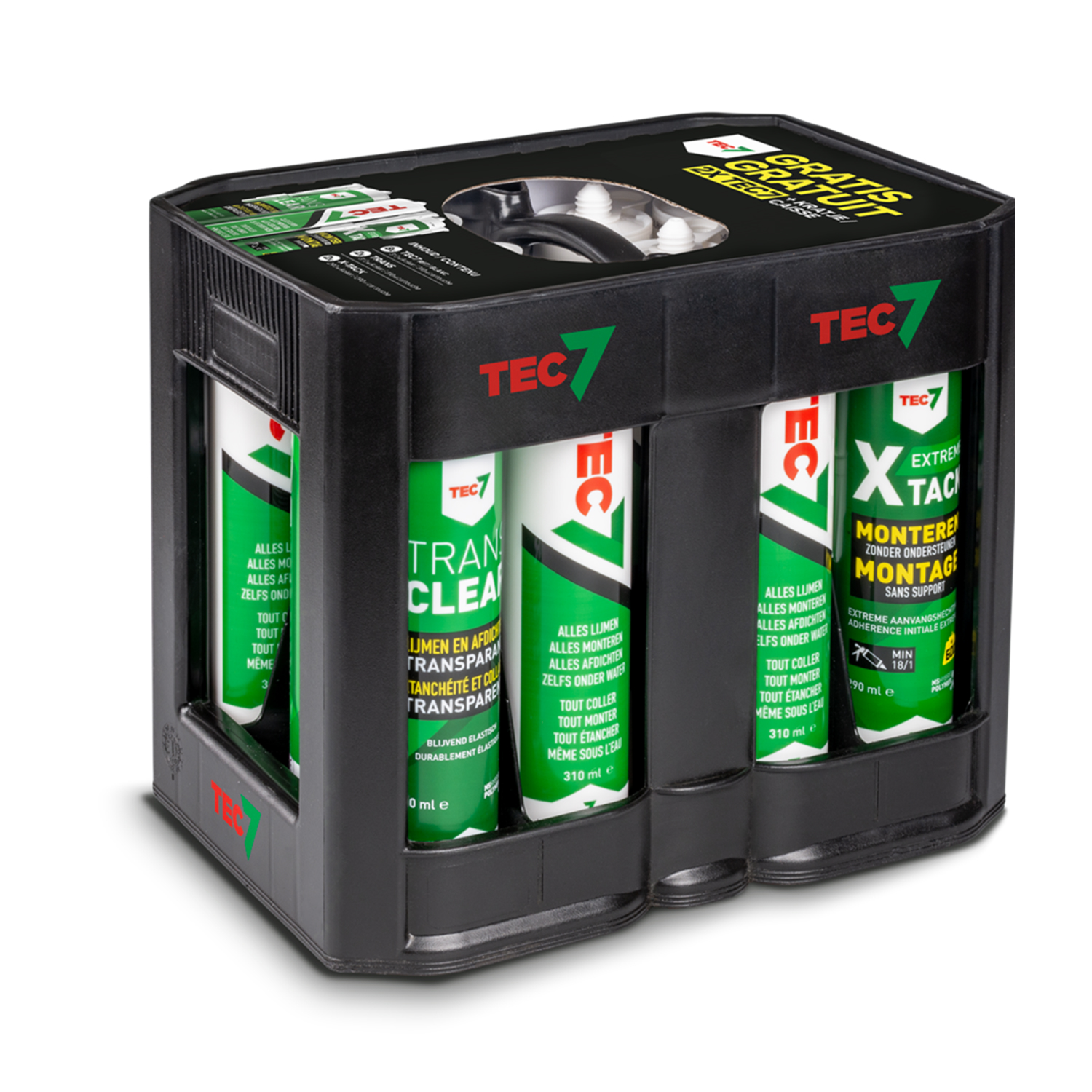 TEC7 Promo 8x Montagekit wit, 2x X-tack Wit en 2x Trans kit in promokrat (10 kokers   2 Tec7 gratis!)