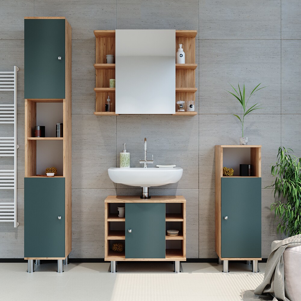 Vicco Hochschrank Badschrank Badezimmerschrank Fynn Eiche Grün Badmöbel 190 x 30