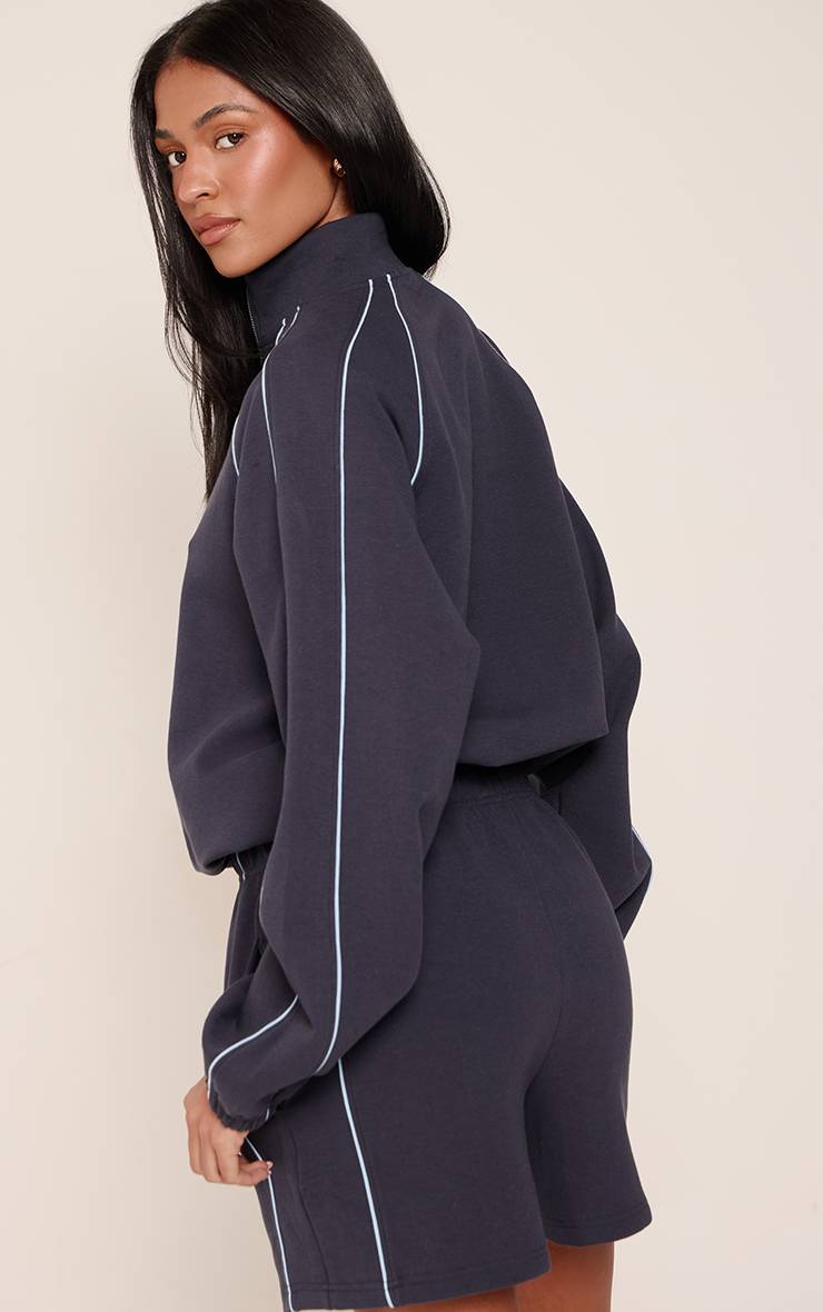 Bleu Marine Sweat-shirt Tall À Fermeture Éclair Quart Avec Détail De Passepoil Interlock