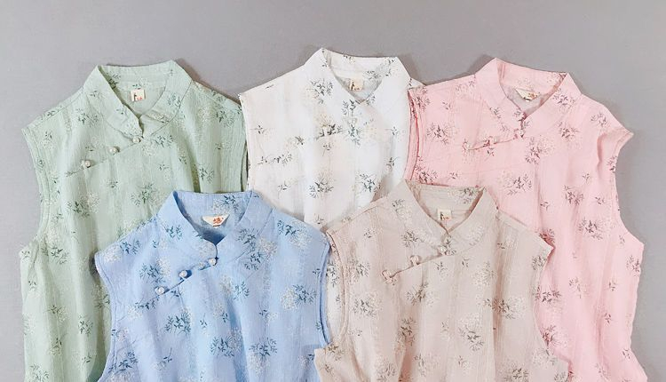 CosmoCorner - Traditionele Chinese mouwloze top met bloemenmotief en knopen