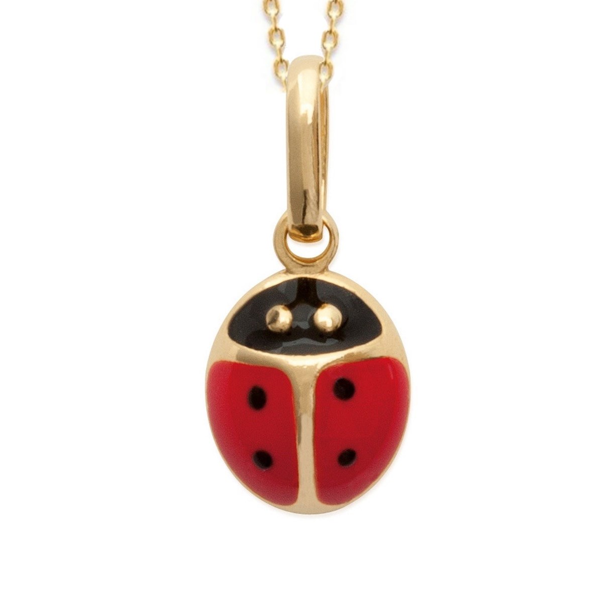 Collier coccinelle émail rouge et noir Plaqué OR 750 3 microns