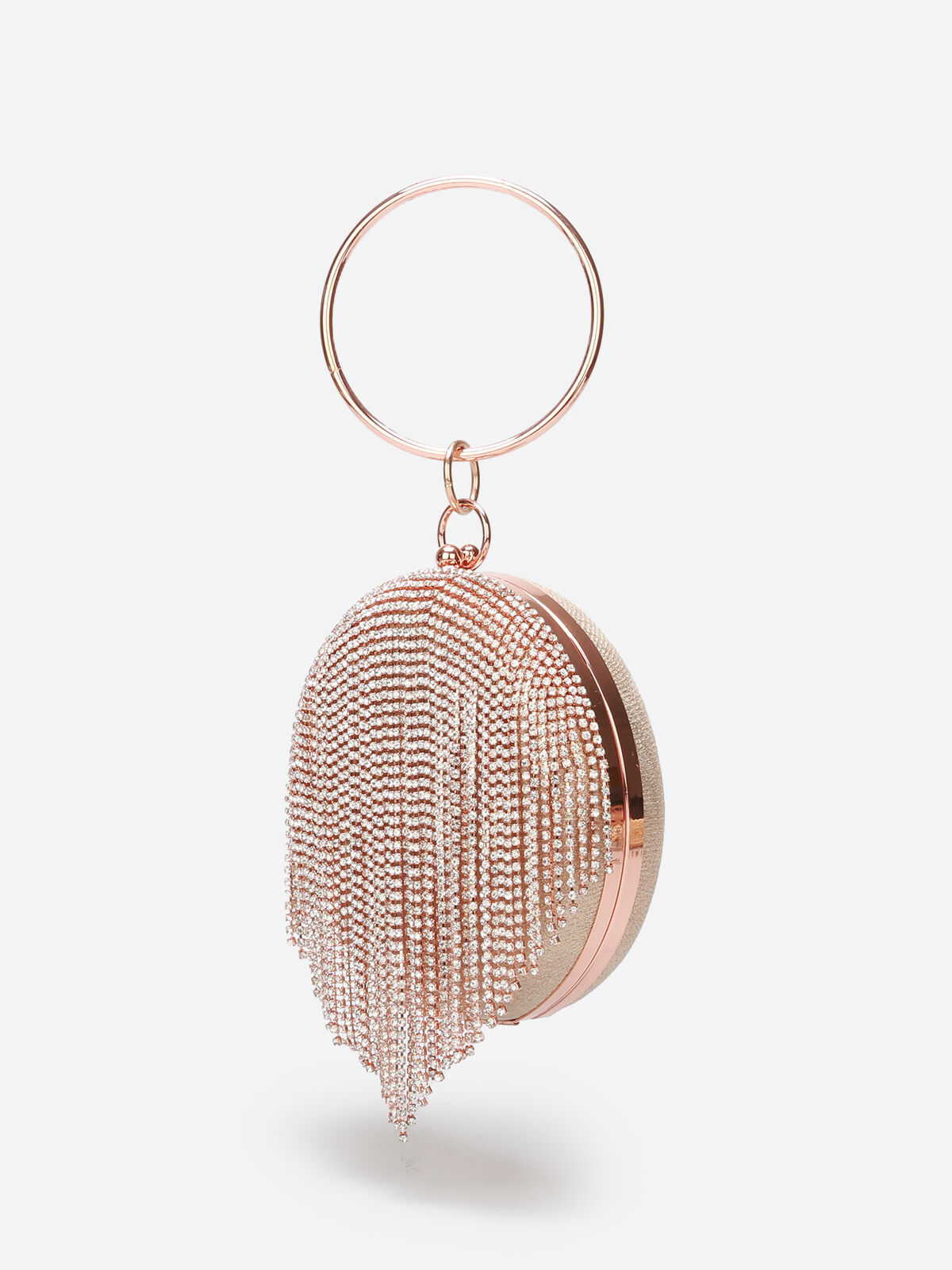 Minaudière ronde avec franges à strass- Doré rose