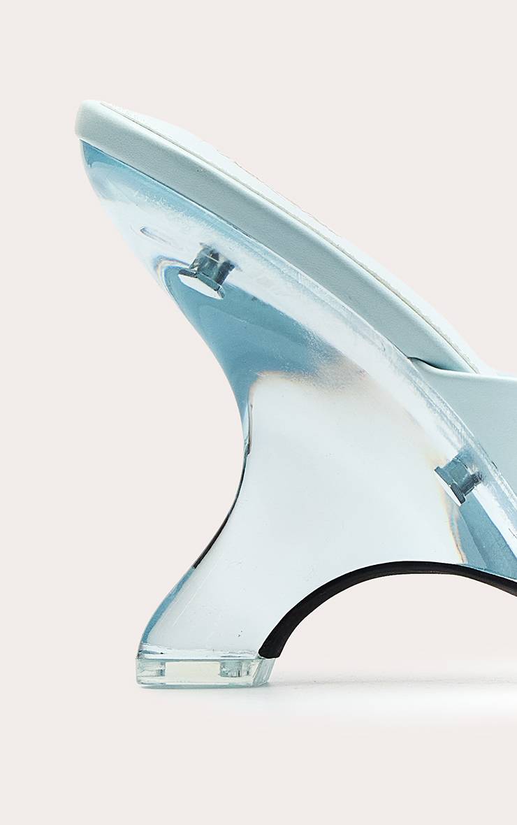 Bleu Aqua Mules À Talon Compensé En Perspex Incurvé