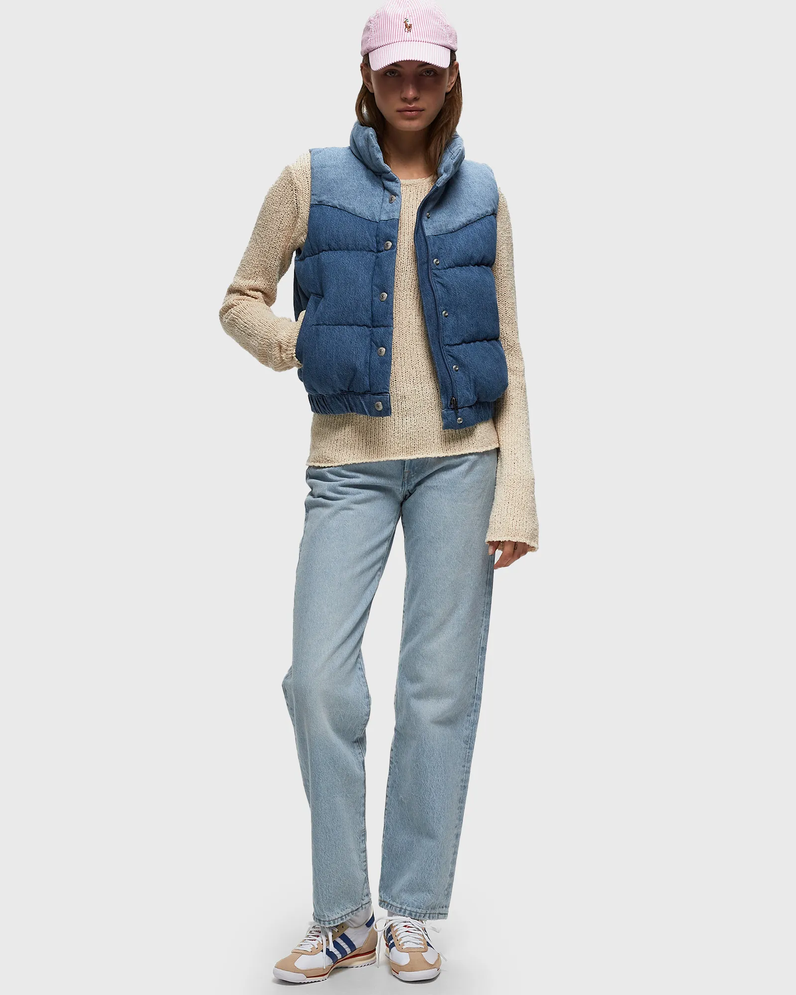 Colete Levi's Juno Western Puffer, cor Índigo Claro - Usado