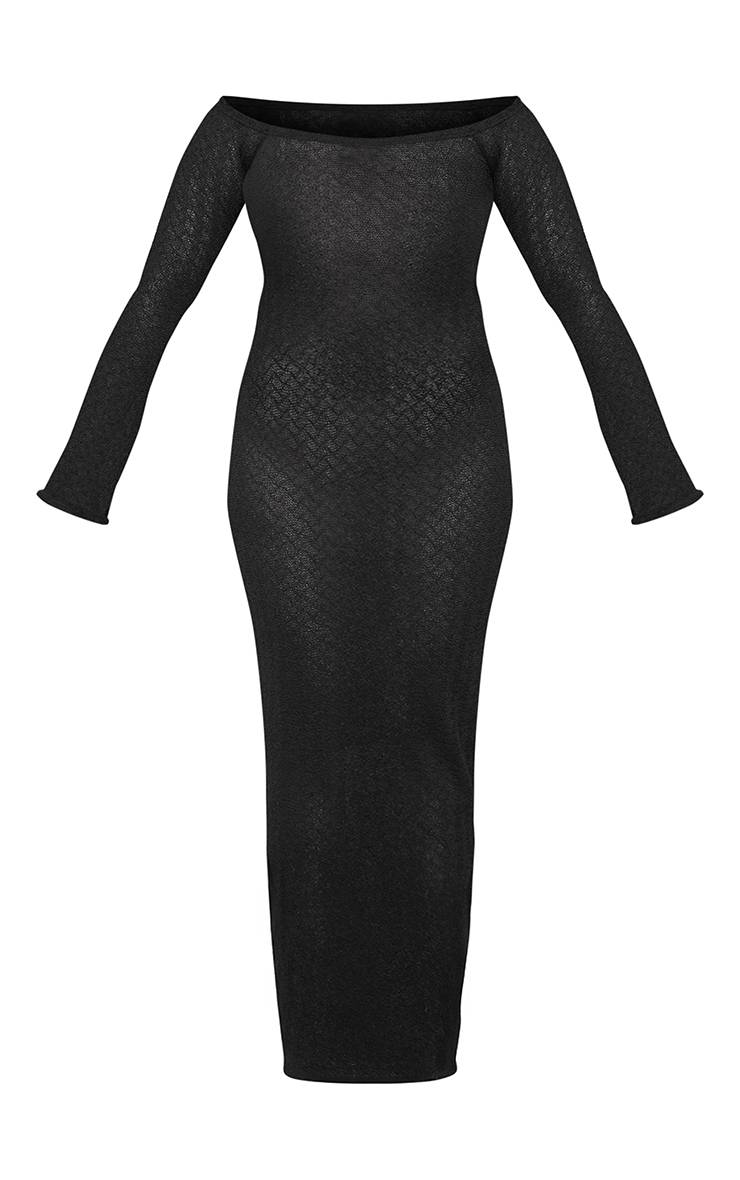 Noir Robe Longue Grande Taille À Manches Longues Texturée
