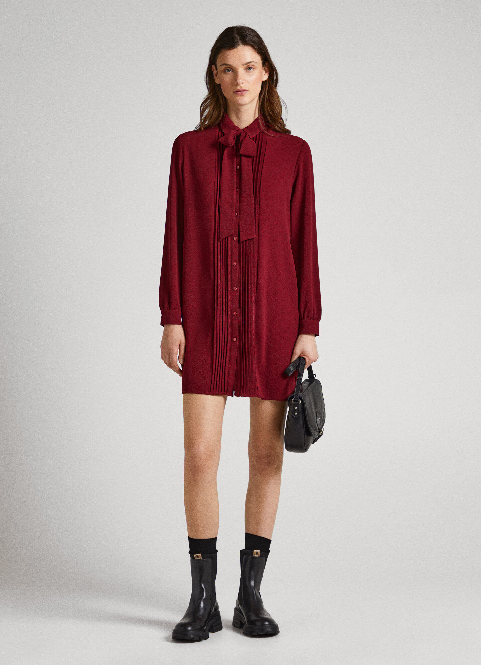 VESTIDO CAMISA DE CREPE - vermelho borgonha