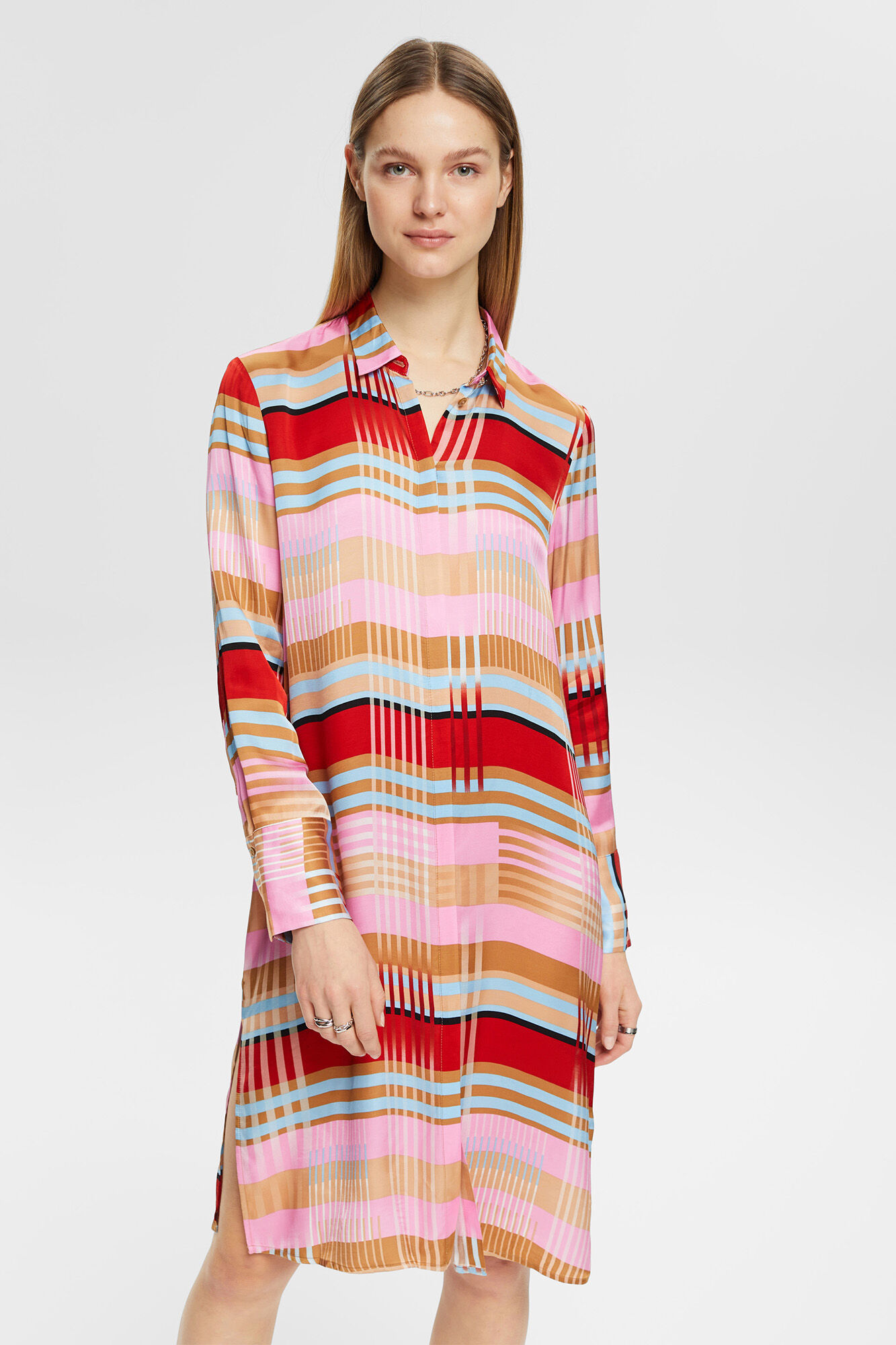 Camisa longa xadrez de cetim viscose - Multicolorida