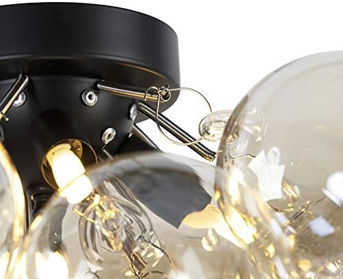 Qazqa - Design Deckenleuchte I Deckenlampe I Lampe I Leuchte schwarz mit Braunglas 4-flammig Lampen - Uvas I Wohnzimmer I Schlafzimmer - Kugel I Kugelförmig - LED geeignet G9