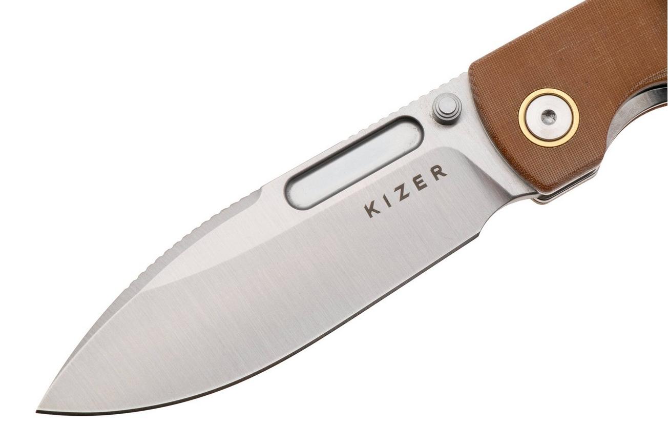 Kizer Vanguard Retro V4726A1 Satin Nitro-V, Micarta Brass, zakmes, Johan Jordaan design