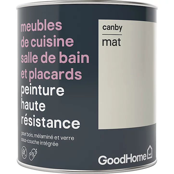 Peinture haute résistance meubles de cuisine salle de bain et placards GoodHome blanc Canby mat 0,75L