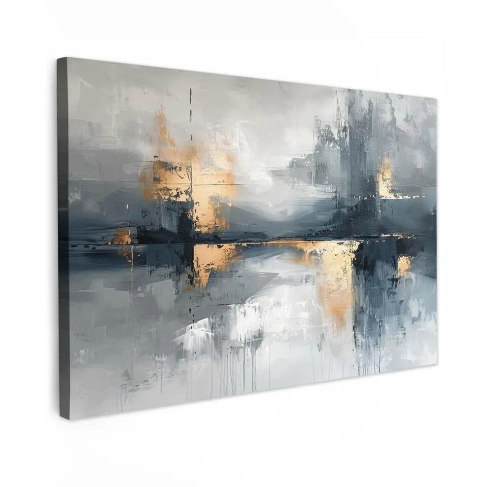 MuchoWow Canvas Schilderij 90x60cm Kunst Grijs Goud Abstract