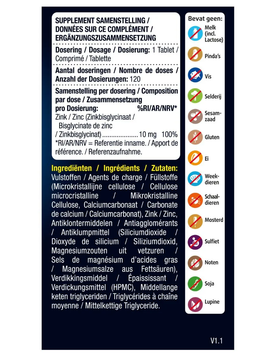 100% Zink Bisglycinaat 120 tabletten
