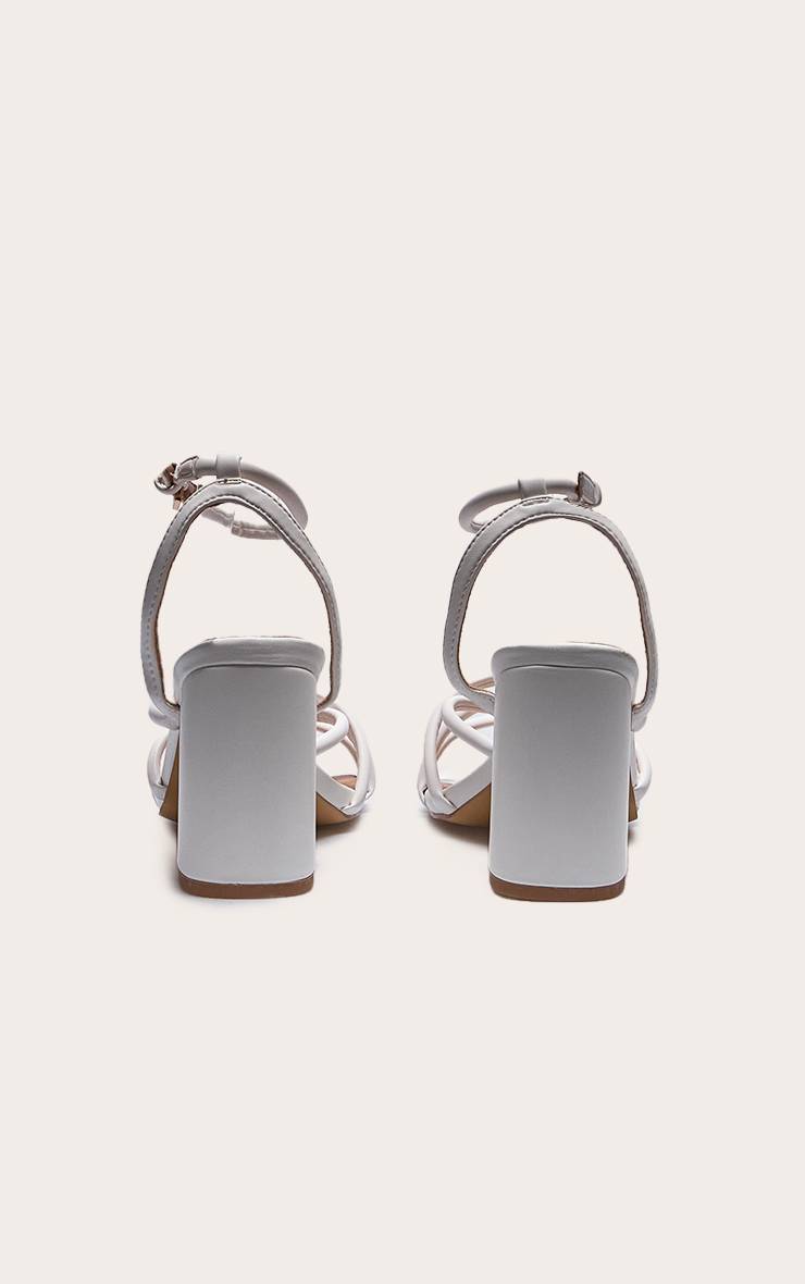 Blanc Sandales À Talons Carrés En Synthétiquecuir Bout Rond Multi-brides