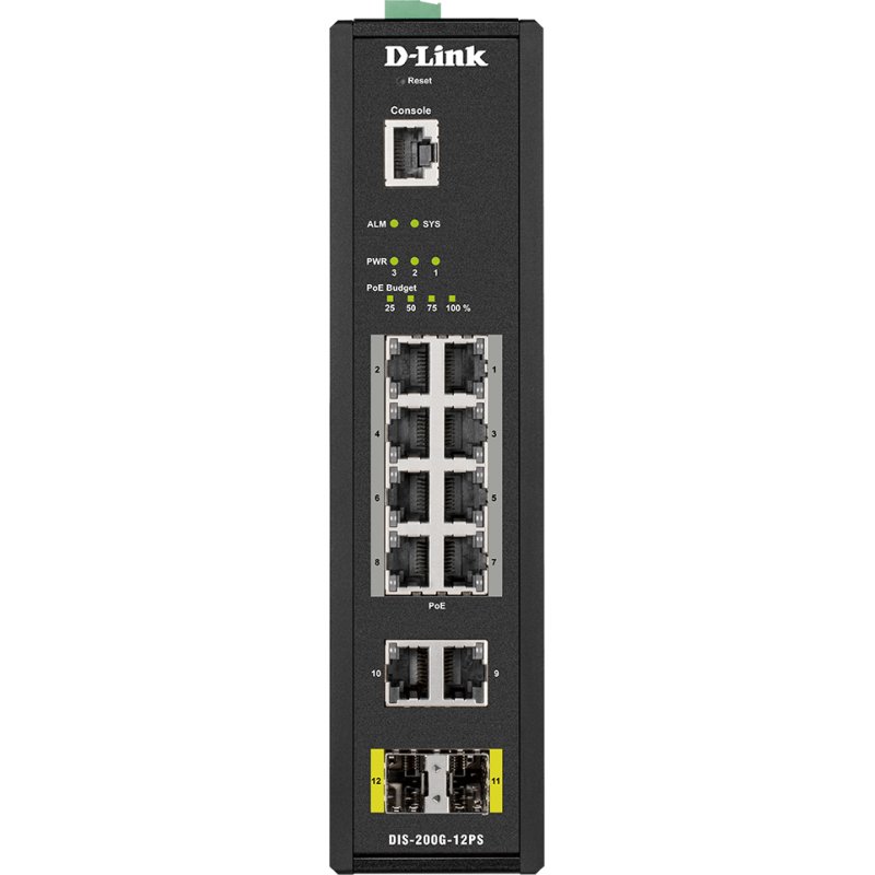 D-Link DIS-200G-12PS commutateur réseau Géré L2 Gigabit Ethernet (10/100/1000) Connexion Ethernet, supportant l'alimentation via ce port (PoE) Noir