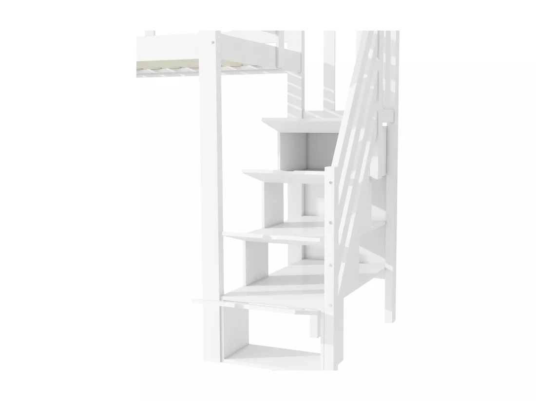 Lit mezzanine 90x200 cm en bois - avec penderie et échelle de rangement - Blanc