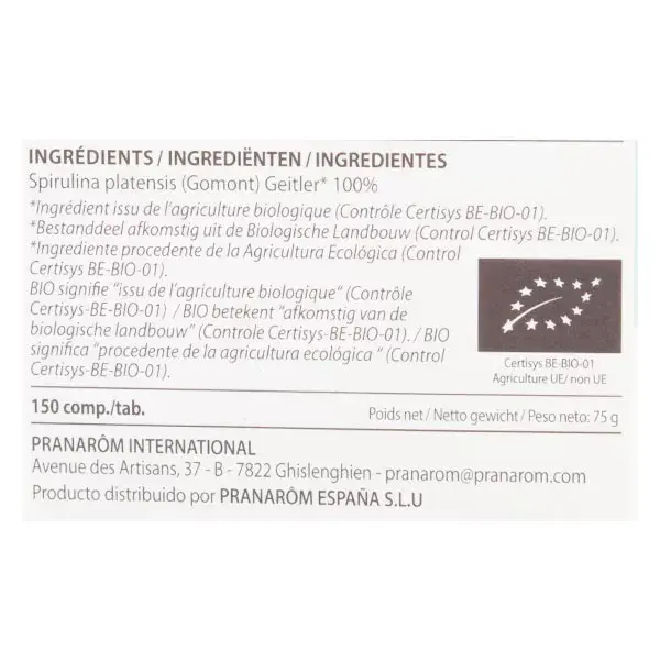 Pranarom Spirulina Orgânica Microalga 150 Comprimidos