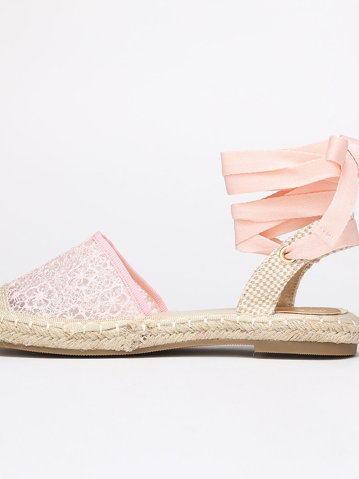 Espadrilles plates à dentelle- Rose